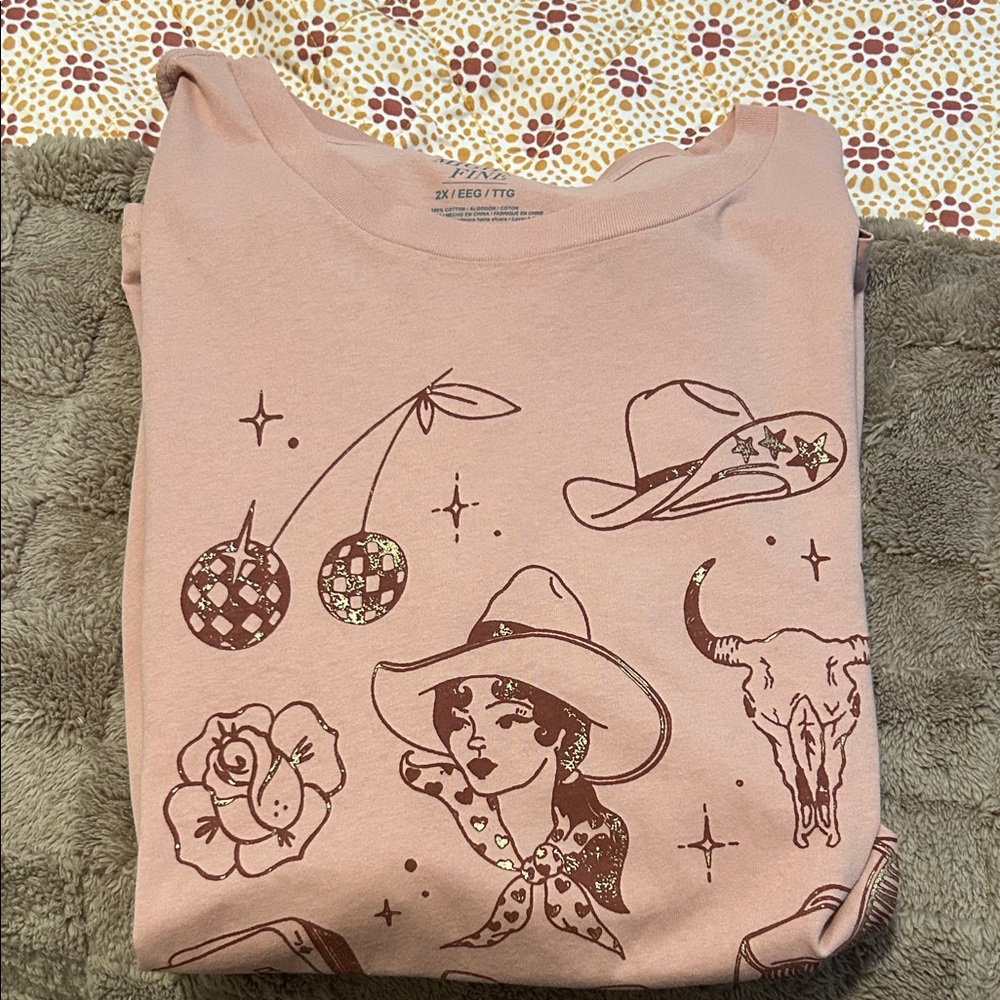 Pink Graphic Tee with Western Motif
